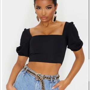 Black PLT puff sleeve crop top
